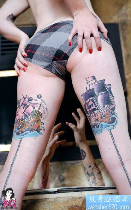 腿部tattoo girl纹身图案