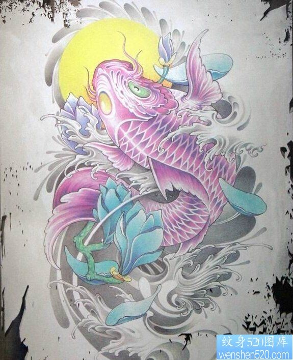 彩色鲤鱼老虎纹身图案