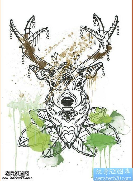 一款羚羊纹身手稿图案