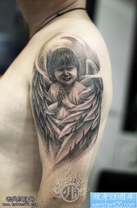 一款手臂漂亮的小天使纹身图案