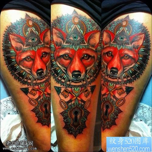 手臂彩色狐狸纹身图案