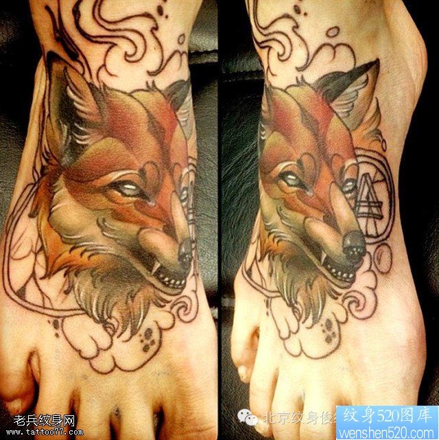 520纹身推荐一款脚背的彩色狐狸