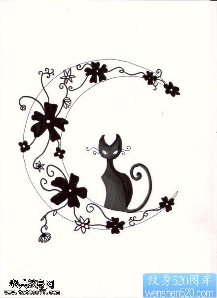 图腾猫咪月亮纹身图案