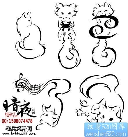 一款猫咪纹身手稿图案