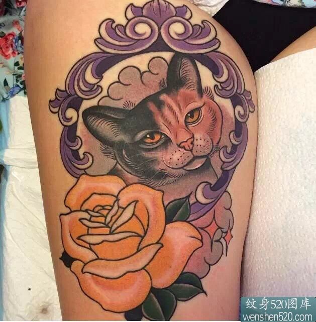 一组可爱色彩鲜艳的小猫纹身套图