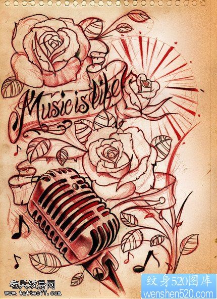 个性的音乐主题SCHOOL纹身手稿图案