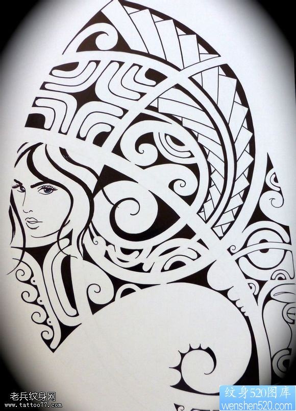 个性肩部部落玛雅图腾纹身手稿图片