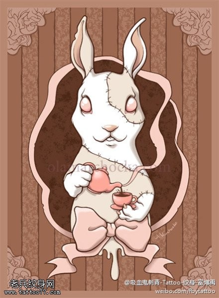 一款彩色卡通兔子纹身手稿图片