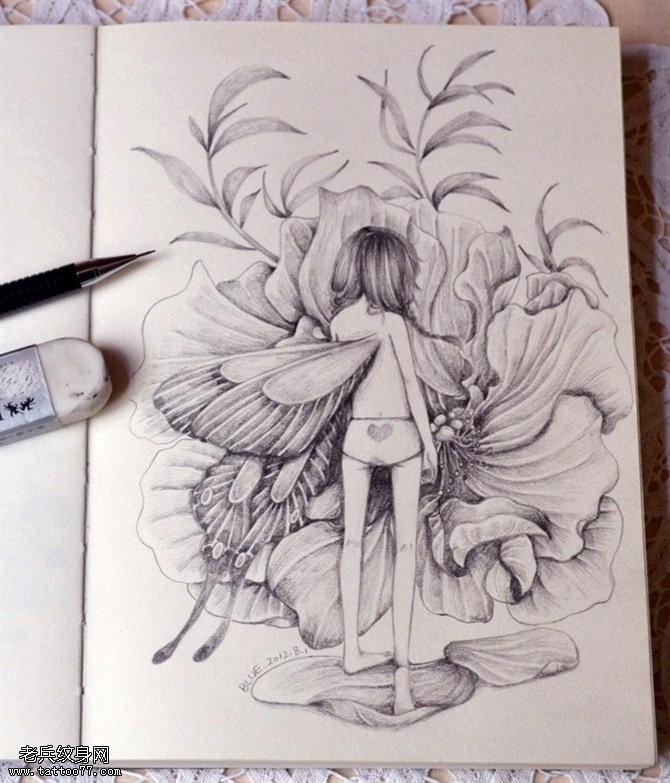 花卉精灵纹身手稿图案