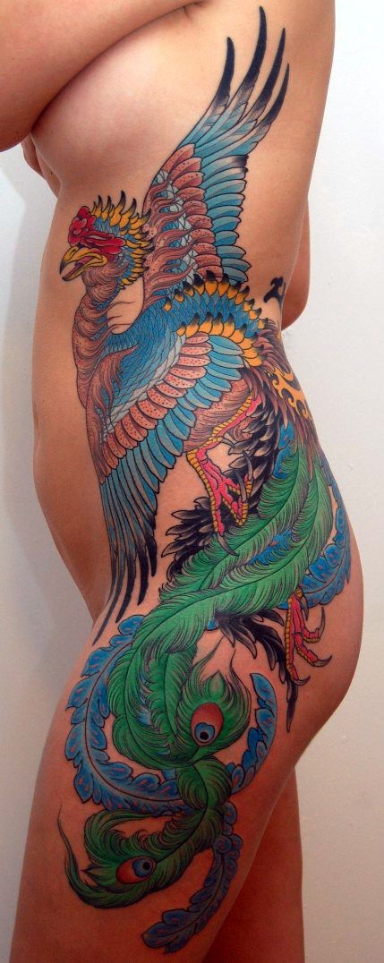 女性腰部个性的凤凰纹身