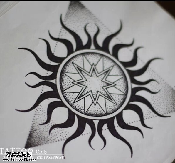 点刺太阳纹身手稿图案
