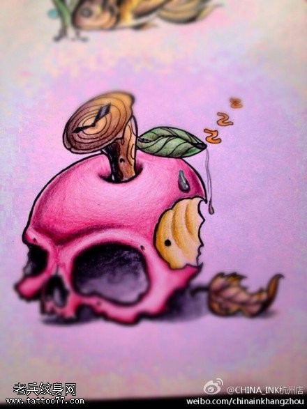 骷髅苹果纹身手稿图案