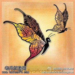 一款彩色蝴蝶纹身图案