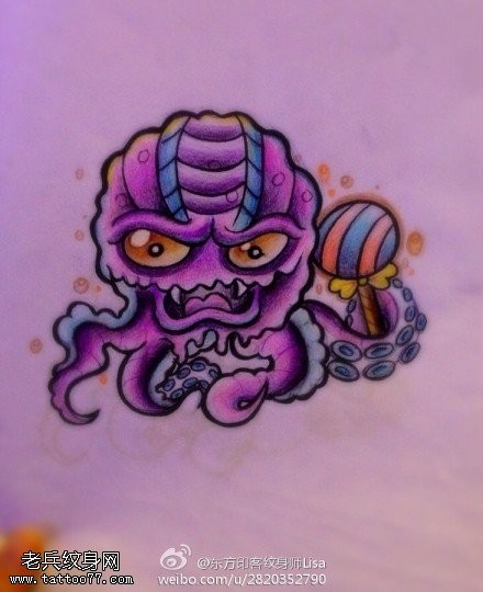 一款彩色章鱼纹身手稿图案