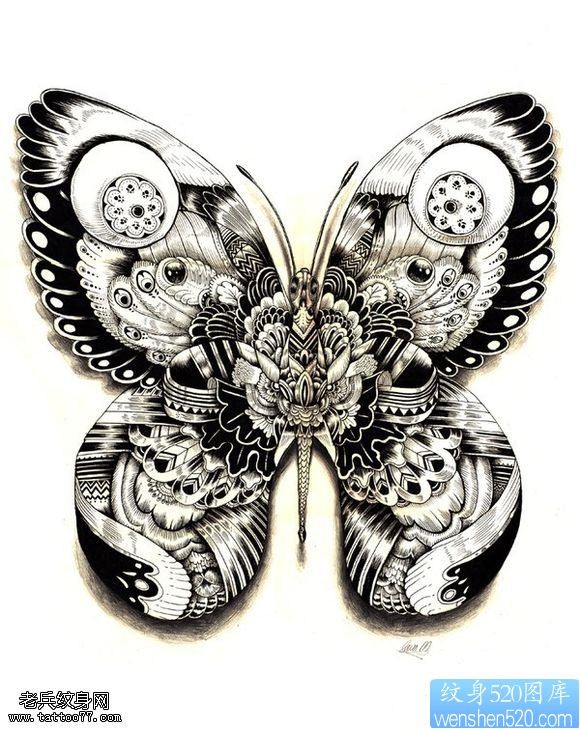 一款金典漂亮的蝴蝶纹身图案