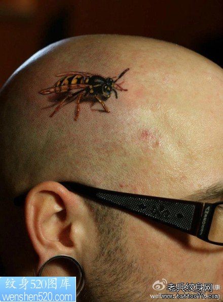 男人头部经典的小蜜蜂纹身图案