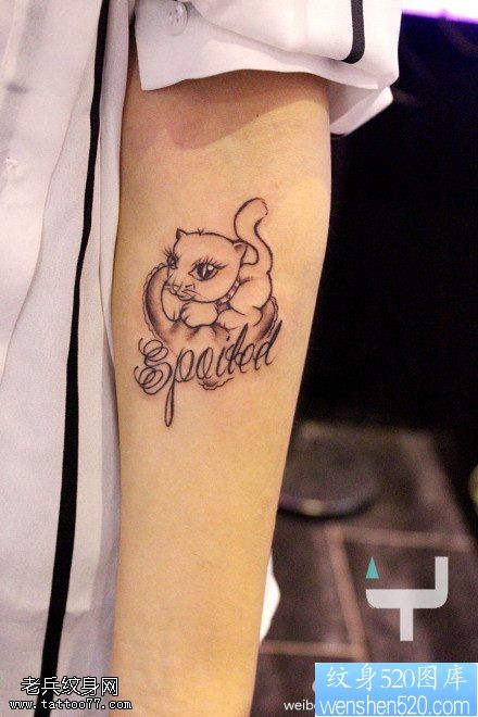 手臂猫咪字母纹身图案