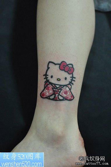 脚踝kitty猫纹身图案