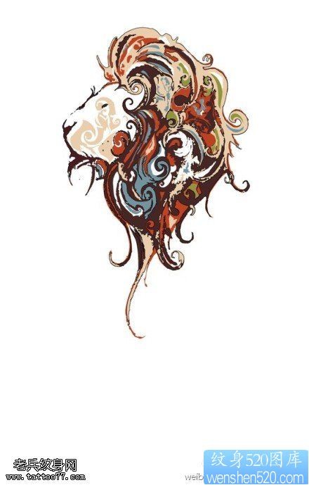 彩色狮子纹身手稿图案