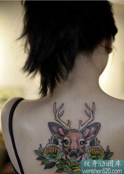 玫瑰可爱小鹿时尚纹身