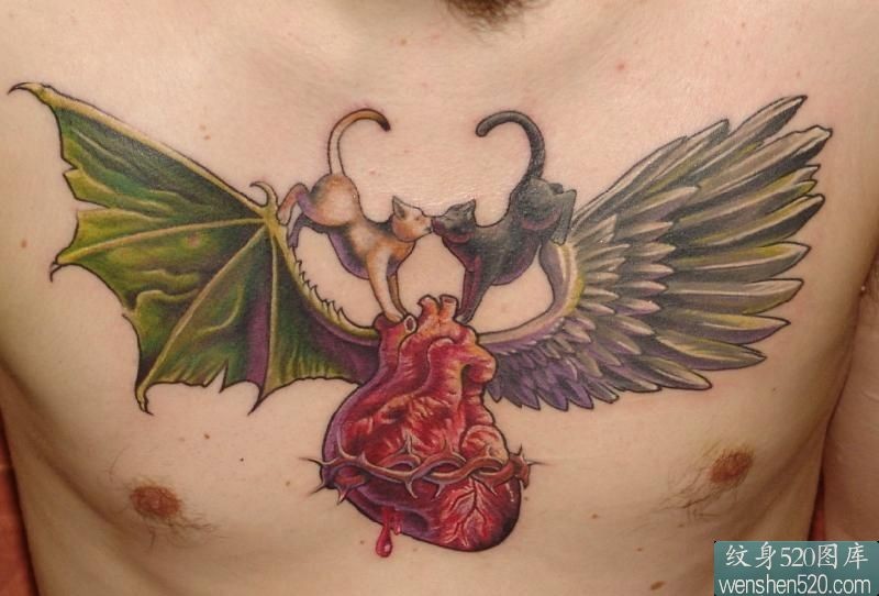 一款恶魔天使盗取心脏纹身图