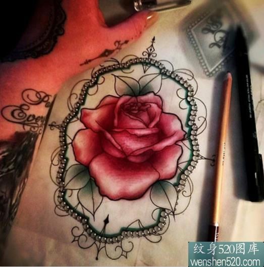 玫瑰花纹身手稿图案