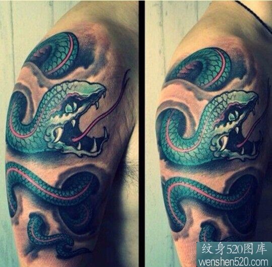 手臂彩色蛇纹身图案