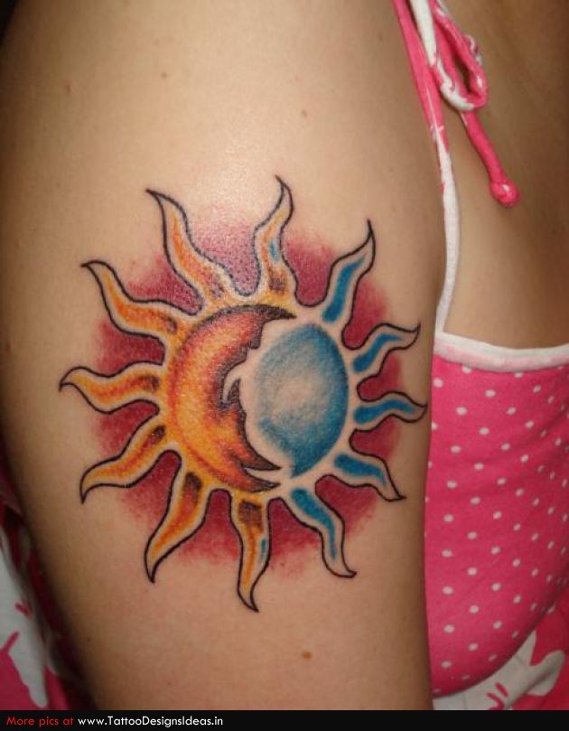 女性手臂彩色太阳纹身