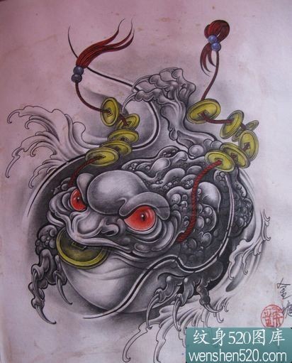 一组招财金蟾纹身素材手稿
