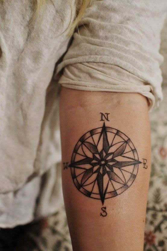 一款漂亮的指南针手臂纹身图案