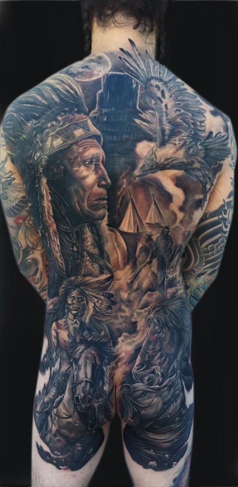 男士背部一款大气时尚的满背纹身图案