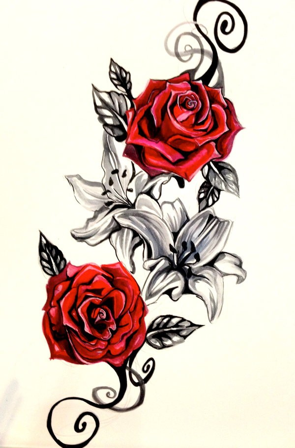 爱情的见证者：漂亮的玫瑰纹身手稿