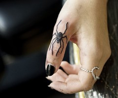 手指上唯美漂亮的蜘蛛纹身