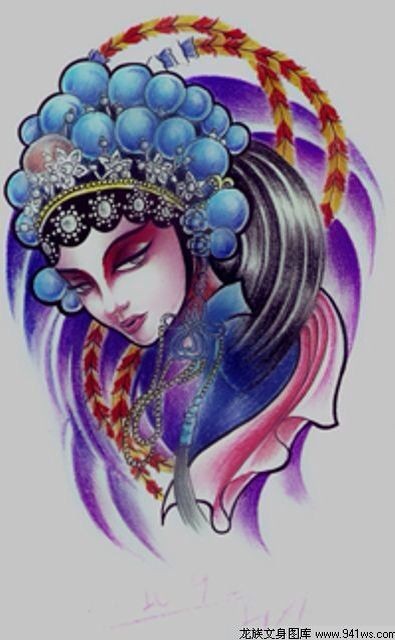 中国国粹漂亮的花旦纹身