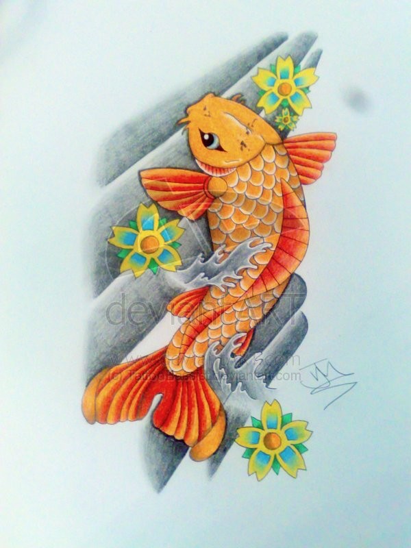 漂亮吉祥的鲤鱼纹身手稿
