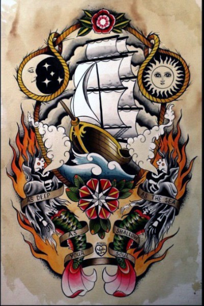 时尚艳丽的school风格纹身手稿