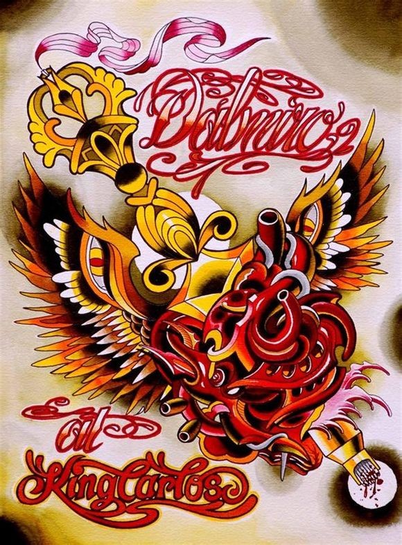 时尚艳丽的school风格纹身手稿