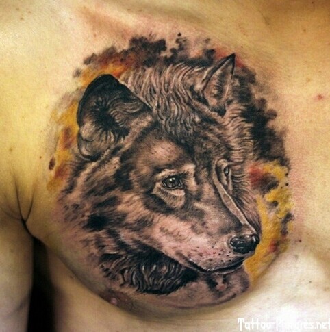 胸部霸气有个性的狼头纹身