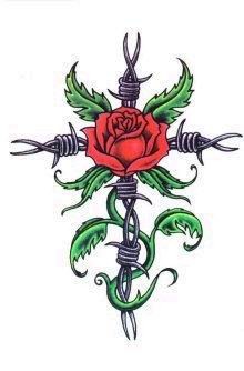 时尚漂亮的十字架玫瑰纹身