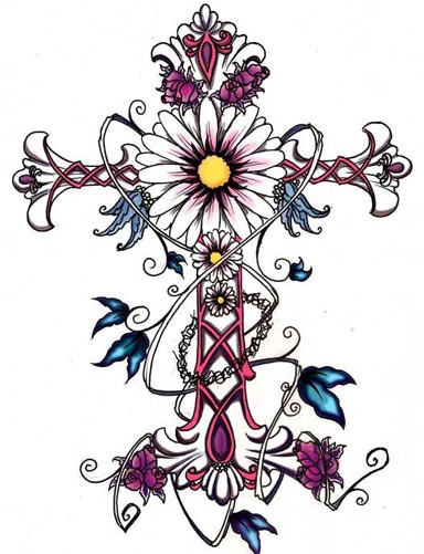 非常好看的十字架花朵手稿