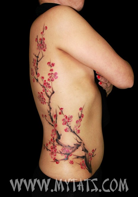 纹身艺术家露西的腹部纹身作品