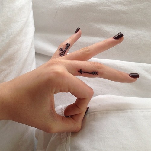 手指上漂亮唯美的英文纹身