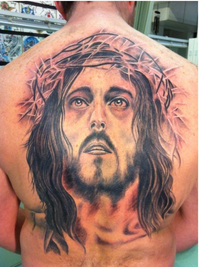 时尚经典的耶稣头像纹身