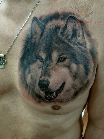 胸部时尚帅气的狼头纹身