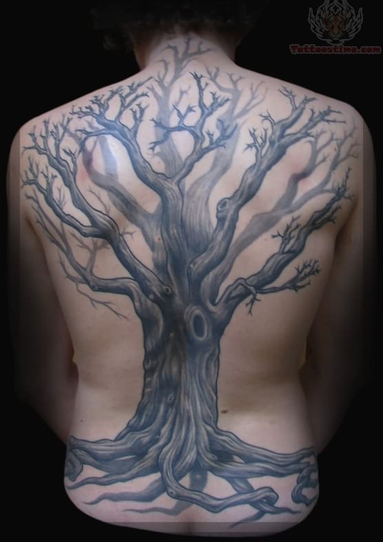 潮流个性的满背树纹身