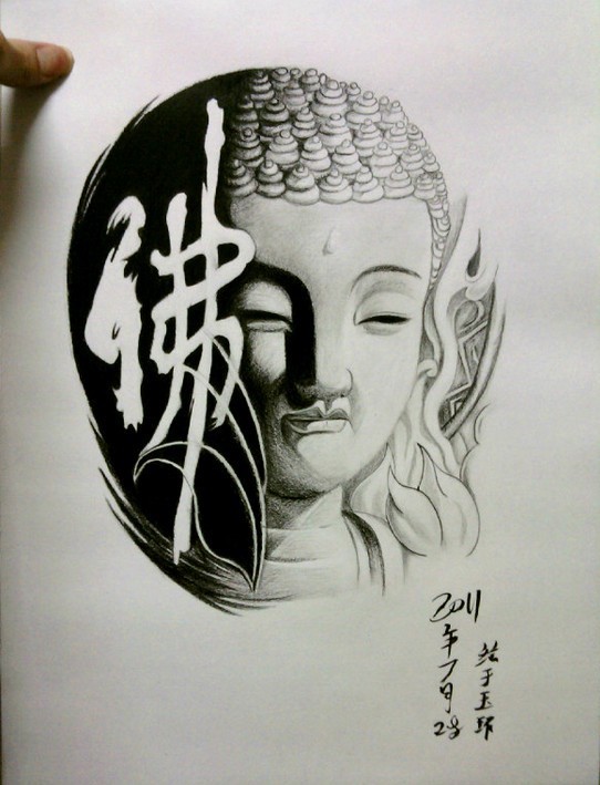 经典传统的佛纹身手稿