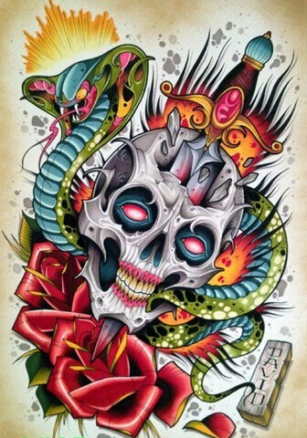 色彩艳丽的school纹身手稿