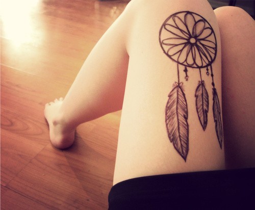 美女大腿部漂亮的纹身图案