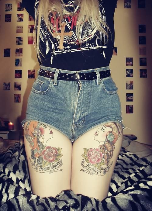 美女大腿部漂亮的纹身图案