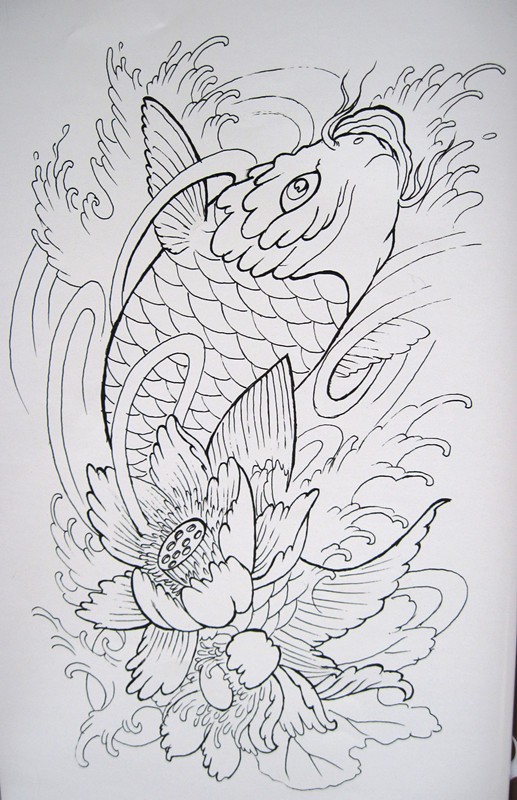 时尚漂亮的鲤鱼纹身手稿